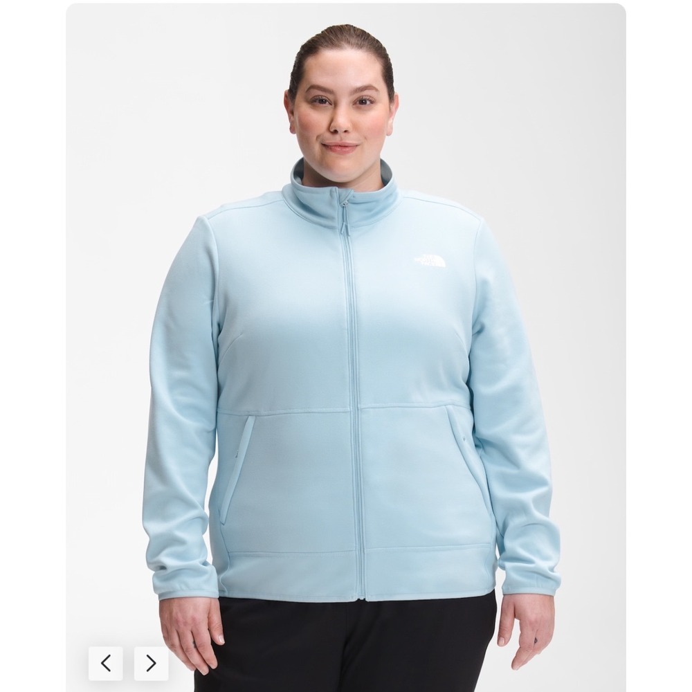 The North Face Womens 2X Light Blue Full Zip Fleece Jacket Mock Neck Pockets